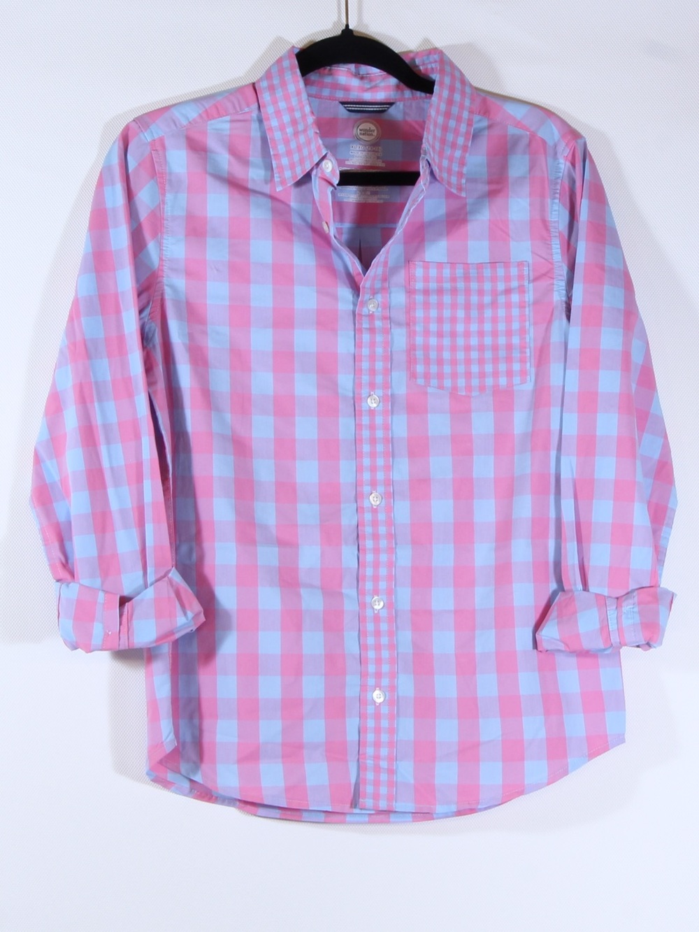 Wonder Nation Pink and Light Blue Gingham Plaid Long Sleeve Shirt NWT